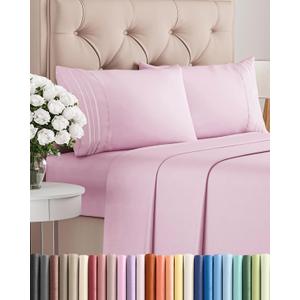 Queen Size 4 Piece Sheet Set - Comfy Breathable & Cooling Bed Sheets Set - Hotel Luxury Bedding for Women, Men, Kids, Teens, Boys & Girls - Deep Pockets, Soft and Wrinkle Free - Oeko-Tex - Light Pink