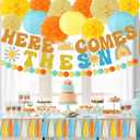 TaoBary Here Comes The Sun Baby themed Shower Banner Here Comes The Son Baby Shower Decorations with Tissue Pom Poms Garland Paper Lantern Boho Retro Sunshine 1st Birthday Party Supplies