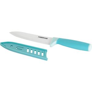 Farberware Ceramic Chef Knife with Custom-Fit Blade Cover, Razor-Sharp Kitchen Knife with Ergonomic, Soft-Grip Handle, Dishwasher-Safe, 6-inch, Aqua
