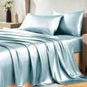 CozyLux Satin Sheets Queen Size Bed Set - 4 Piece Silky Queen Sheet Set, Luxury Light Blue Queen Sheets with Smooth and Soft Microfiber, Includes 1 Fitted Sheet, 1 Flat Sheet and 2 Pillowcases