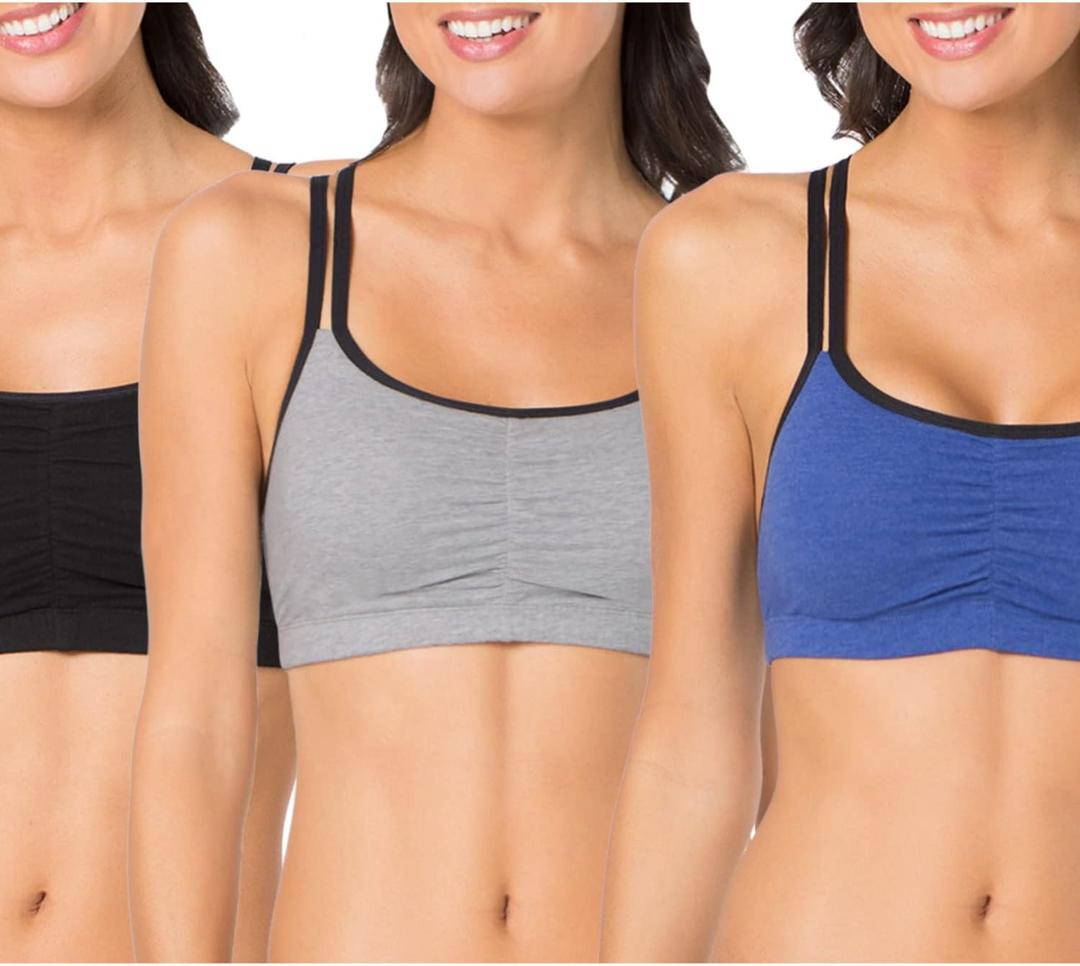 Fruit of The Loom Womens Spaghetti Strap Cotton Sports Bra - All-Day Comfort & Easy Movement (36, Grey Heather/Navy Heather/Black)