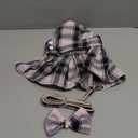 Dog Plaid Dress Harness and Leash Set with Pearls Bow Adjustable Puppy Dress Mesh Vest Bow Knot Pet Clothes for Cute Girl Dog Cat (Medium, Pink&Black)