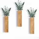 3 Pack Wooden Wall Planters，Modern Farmhouse Wood Vases Plants Wall Decor for Living Room, Bedroom, Bathroom (Brown)