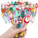 24 Cute Multicolor Pen Fun Christmas Pen, Colored Ballpoint Bulk Pens for Gifts, Perfect for Xmas Winter Holiday Birthdays Parties - 4 Color Pens in One