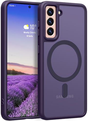 Rayboen for Samsung Galaxy S21 Case, Compatible with Magsafe, Translucent Frosted Silky Durable Shockproof Magnetic Phone Cover for Samsung S21 5G with Anti-Scratch Hard PC Back, Matte Purple