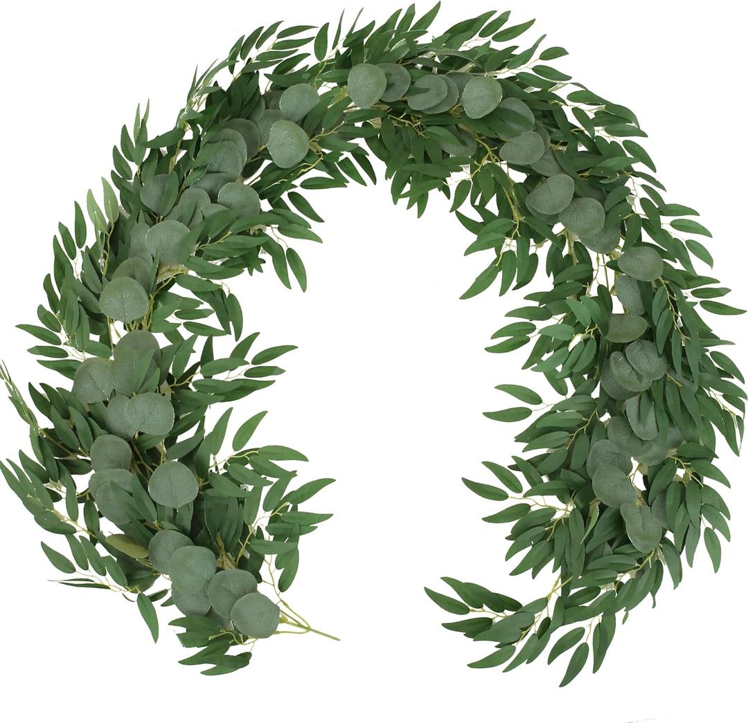 1 Pack Thick Artificial Eucalyptus Garland 6.1FT Faux Greenery Garland for Wedding Backdrop Table Runner Centerpiece DIY Wreath Decor