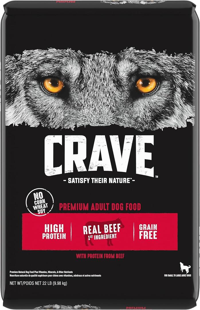 CRAVE Grain Free High Protein Adult Dry Dog Food, Beef, 22 lb. Bag (EXP 08/14/28)