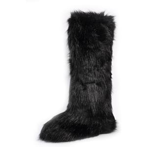 YXCFEWD Faux Fur Boots for Women Winter Knee High Furry Boots Fuzzy Fluffy for Girls Flat Snow Long Boots (Black)