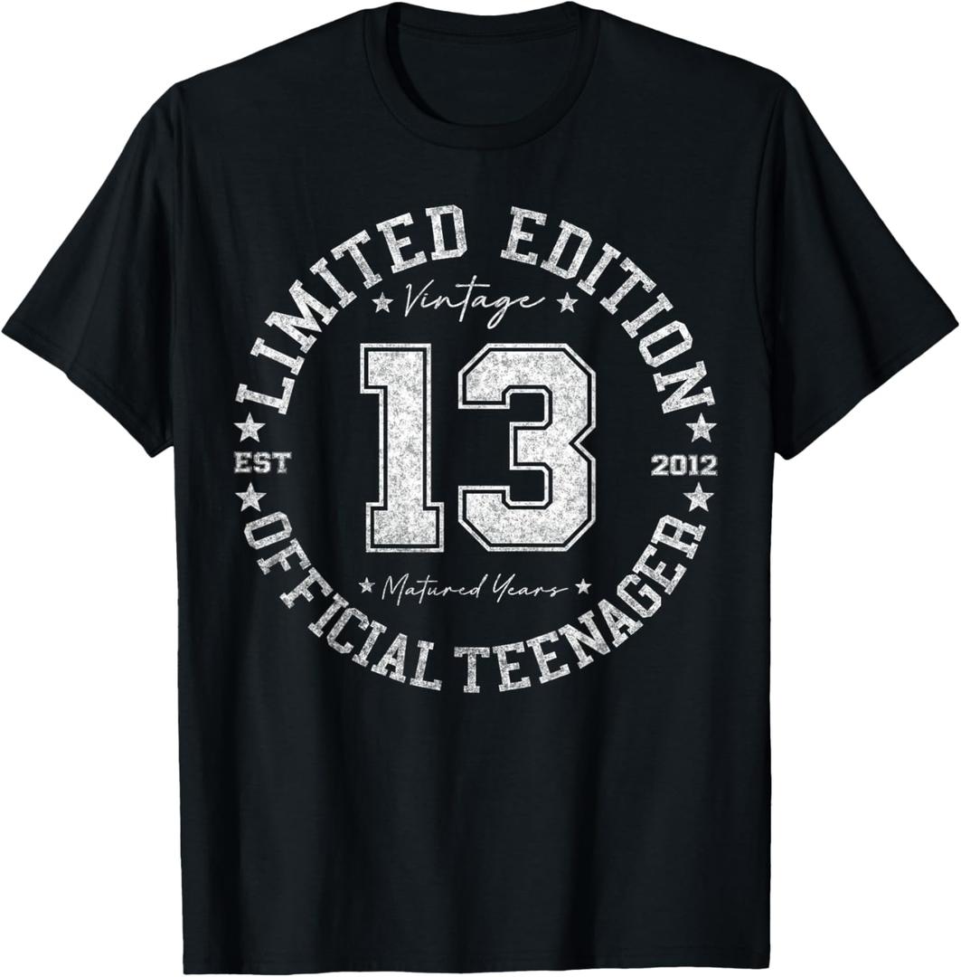 Official Teenager 13 Year Old Gifts Vintage 13th Birthday T-Shirt - Unisex-Kids 13-year-olds Black Short Sleeve Crew Neck T-Shirt - Small