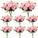 Geosar 8 Bundles Artificial Peonies Flowers Fake Silk Peony Bouquet Faux Peonies Flowers Bulk for Decoration Vase Floral Arrangements Wedding Party Table (Pink)
