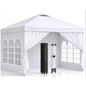 10x10 Pop Up Canopy with Sidewalls- Portable Sun Shade Beach Tent, Gazebo Heavy Duty with Cover Wheeled Bag, Ideal for Parties, Backyard, Camping (White)