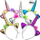 Unicorn Collection - Sparkly Flexible Unicorn Horns, Party Hats for Girls, Kids' Birthday Party Supplies (Pack of 12)