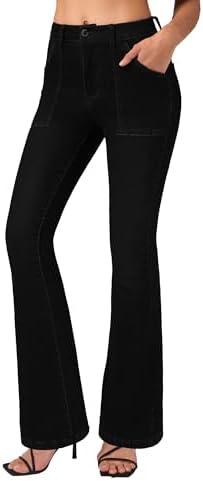 Roswear Flare Jeans for Women Bootcut Stretchy Slim Fit Denim Pants Fall Outfits, M