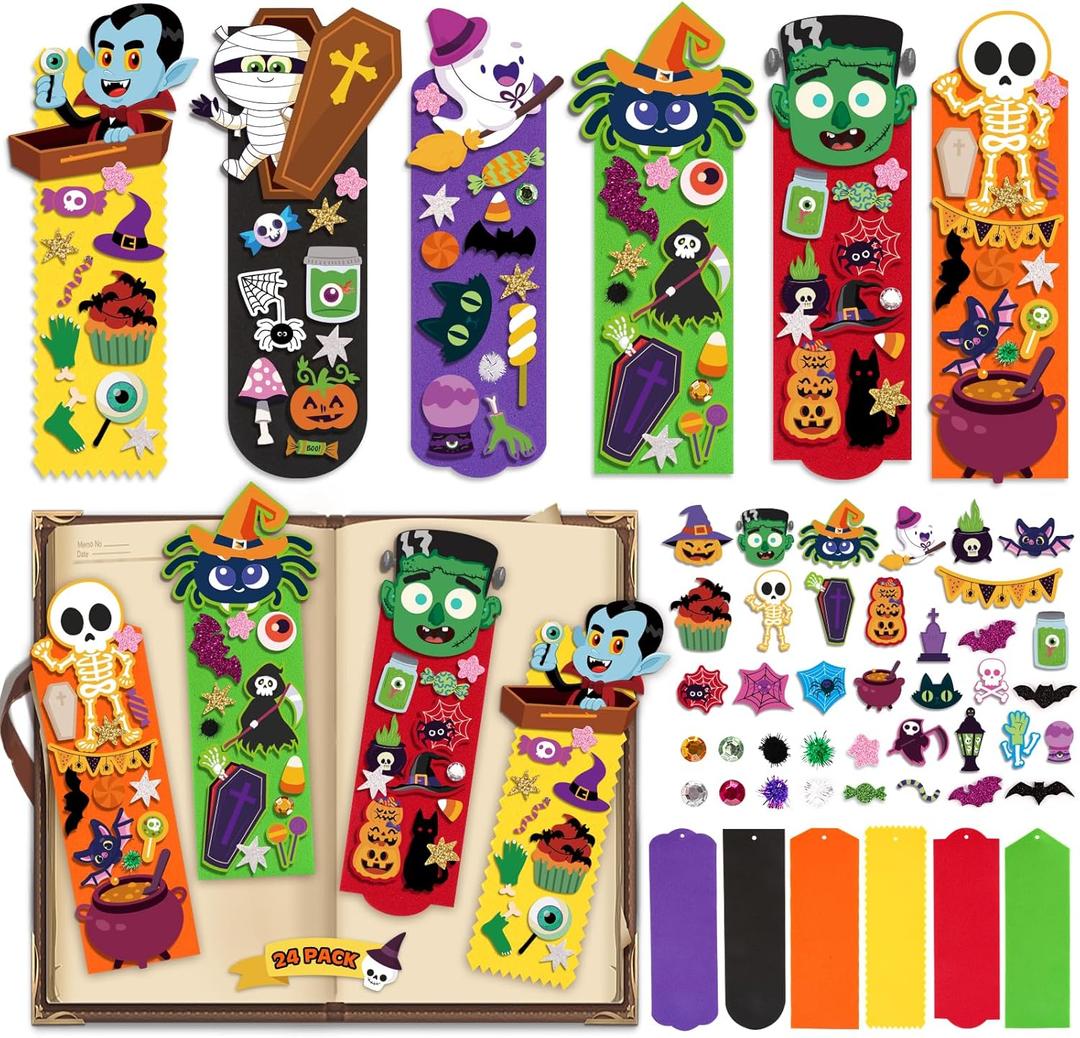 OCHIDO 24 Sets Halloween Crafts for Kids, DIY Halloweens Bookmarks, Halloween Arts and Crafts for Kids, Bookmarks Bulk for Holiday Decorations, Classroom Prizes, Goodie Bag Stuffers, Trick or Treat