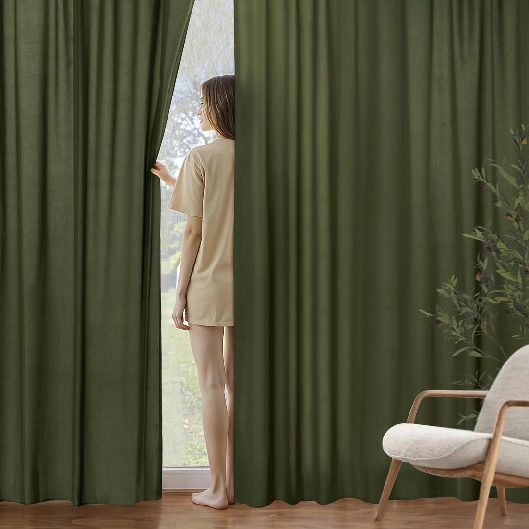 MIULEE Olive Green Privacy Sheer Curtains That Let Light in 84 Inches Long Non-See-Through Semi Sheer Curtain Light Filtering Window Curtains Drapes for Living Room Bedroom 2 Panels Set