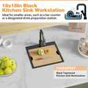 18x18 Inch Black Kitchen Sink Workstation - Stainless Steel Drop In Single Bowl Bar Sink Built-in Ledge Small Topmount Workstation Sink With Accessory-SS Grid Cutting Board,Silicon Mat,Drain Assembly