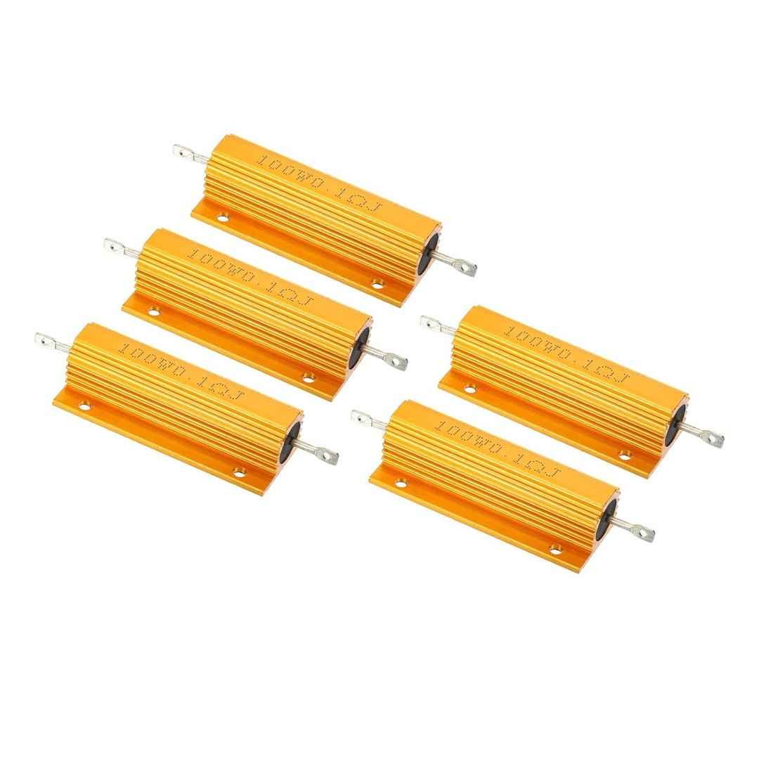 PATIKIL 100W 0.1 Ohm Aluminum Shell Resistor, 5 Pack Aluminum Housing Resistor Housed Case Wirewound Resistors Screw Tap Power Resistor, Golden