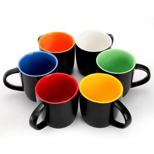 Coloch 6 Pack Ceramic Coffee Mug Set, 10 Oz Porcelain Coffee Cups Colorful Inside Milk Mugs Restaurant Serving for Water, Cappuccino, Cocoa, Home, Cafe, Dishwasher Safe