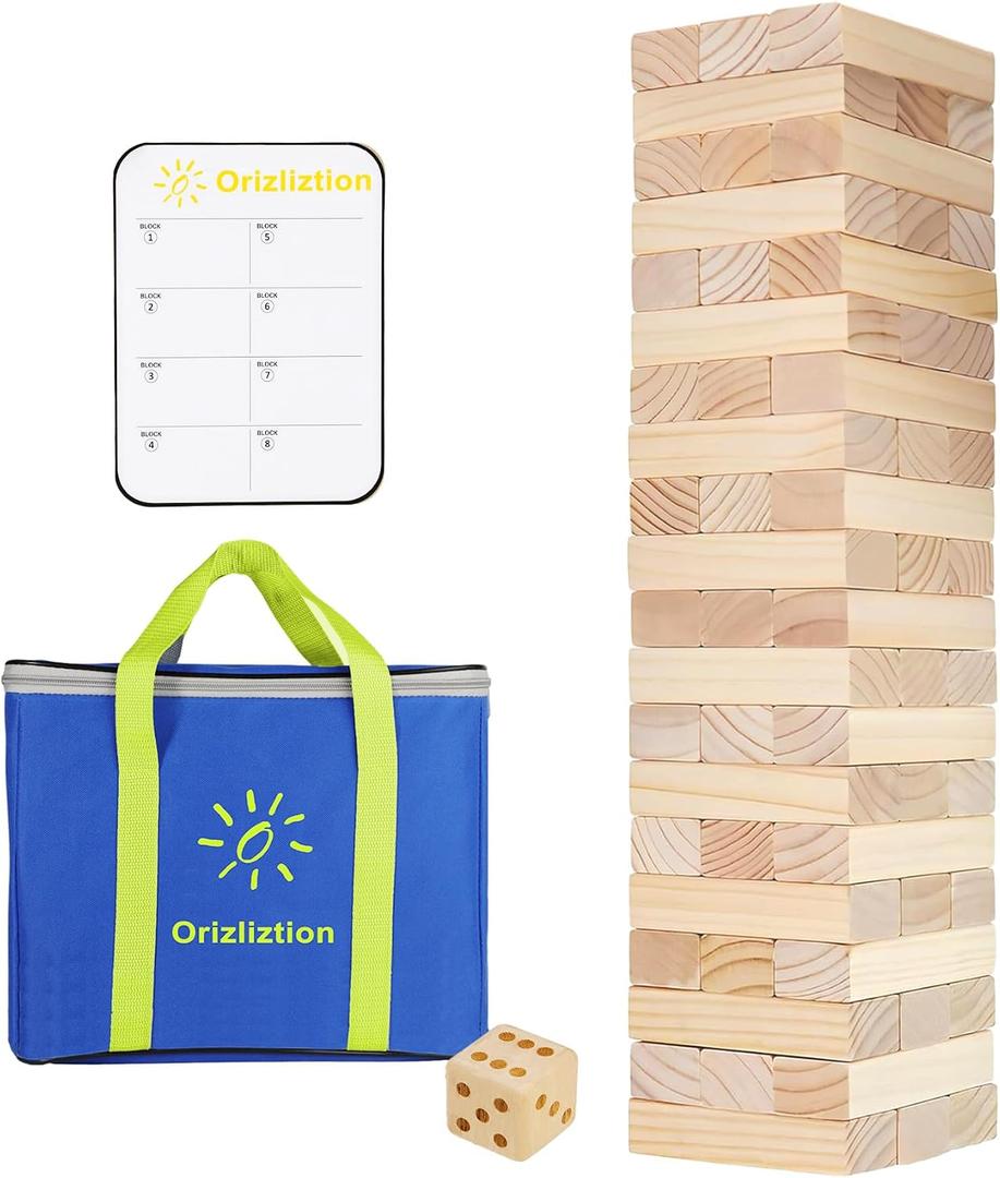 60 PCS Giant Tumbling Tower Game,Jumbo Outdoor Games for Adults & Family, 5 FT Premium Wooden Blocks Stacking Toys with Carry Bag for Backyard, Lawn, Party, Camping