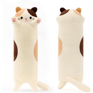 PEACH CAT 43.3" Long Cat Plush Pillow Cute Kitten Stuffed Animals Soft Plushies Toy Gifts for Kids Beige
