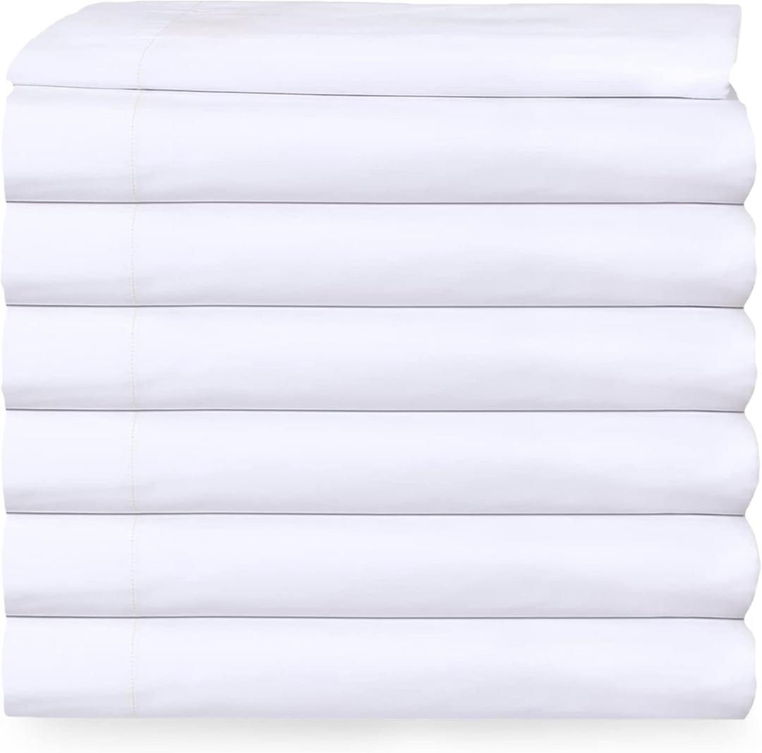 Twin Flat Sheet only Pack of 6 Bulk (66 x 108 Inches) White Polycotton T-200 Percale Weave - Top Bed Sheet for Home Bedding, Hospital, Massage Table Hotel, Easy Care, Soft Feel