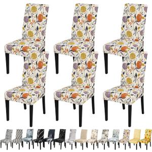 JQinHome Pattern Chair Covers for Dining Room Set of 6, High Stretch Removable Washable Parsons Chair Slipcover for Home Party Hotel Wedding Ceremony (Flower,6PCS), 19.7"D x 19.7"W x 23.6"H