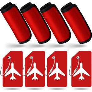 Sanwuta 8 Pcs Luggage Handle Wrap Tags Neoprene Suitcases Handle Wraps Silicone Luggage Identifiers Travel(Red)
