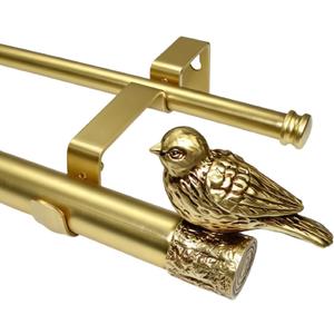 Double Curtain Rod Gold for Large Window 68-140 In, Decorative Bird Finials