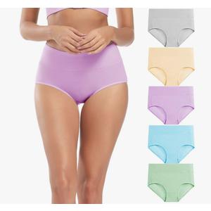POKARLA Womens Cotton Underwear High Waist Full Coverage Briefs Soft Breathable Postpartum Panties Stretch Underpants 5 Pack, Size XL