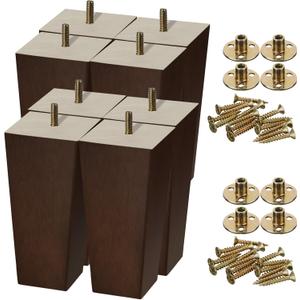 Hoteam Set of 8 Wood Furniture Legs 6 Inch Square Furniture Couch Sofa Dresser Legs Mid-Century Chair Feet Sofa Replacement Parts for Sideboard Recliner Coffee Table DIY Projects Living Room (Brown)