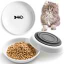 Cat Food Bowls, Whisker Friendly Ceramic Cats Bowls with Nonslip Silicone Base, Pack of 3 Quiet Dishes and Plates for Feeding Indoor Cats, Kittens and Small Dogs(Fishbone,Deeper)
