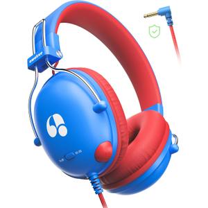 Kids Headphones for School, 74/85dB Safe Volume Limit, Stereo Sound, Wired On-Ear Headphones for Kids Boys Girls, 3.5mm Jack for Tablet, iPad, Kindle, YOTO Player, Airplane Travel, Blue
