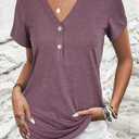LAISHEN Women's V Neck Summer Tops Casual Henley Button Down T Shirts Tunic 2024 (L)