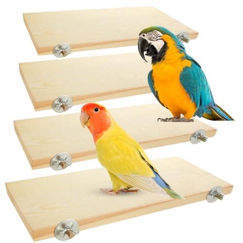 Oungy 4 Pack Bird Perch Stand 12.4×5.3 Inch Parrot Wood Platform Rectangle Wood Perch Stand Board Shelf for Parrots Birds Budgie Parakeet Cockatiel Hamster Chinchilla Gerbil