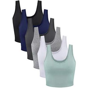 6 Pieces Women Basic Crop Tank Tops Sleeveless Sports Crop Top L