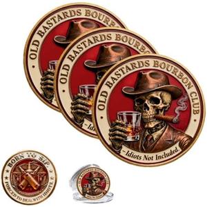 Old Bastards Bourbon Club Collectible Coin, Funny Bourbon Whiskey Challenge Coin,Double-Sided Whiskey Club Pocket Token, Gifts for Men,Dad, Grandpa, Friends,Collector (3pcs)
