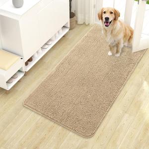 OLANLY Dog Door Mat for Muddy Paws 40x24, Absorbs Moisture and Dirt, Absorbent Non-Slip Washable Doormat, Quick Dry Chenille Mud Mat for Dogs, Entry Indoor Entryway Carpet for Inside Floor, Beige