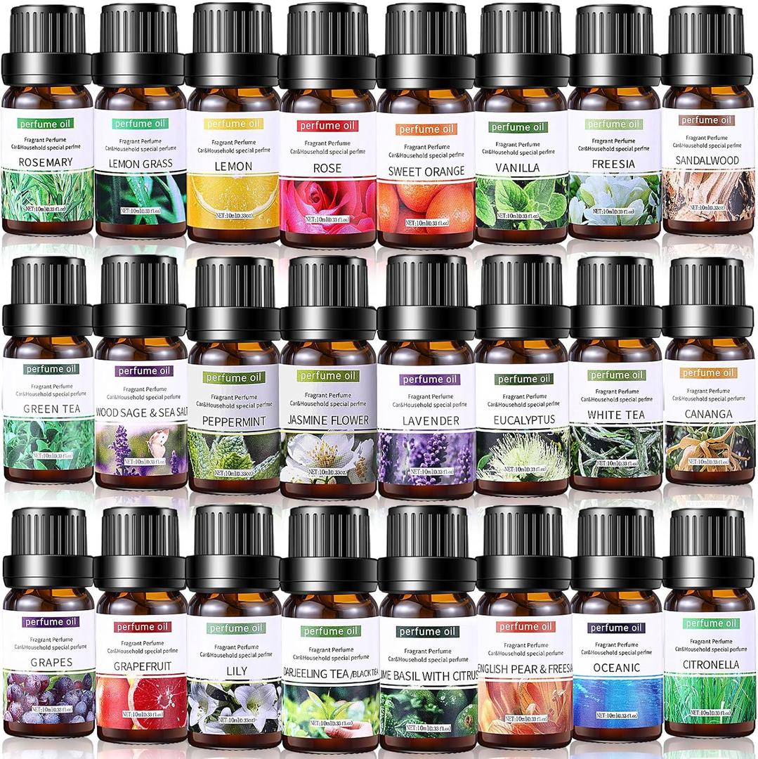 24 Pcs Essential Oil Set for Diffuser 10ml Each Fragrance Oil for Candle Making, Soap Making, Aromatherapy, Humidifiers (Fresh)
