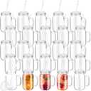 Maxdot 20 Pcs 18.6 oz Plastic Mason Jars with Lids and Straws Wide Regular Mouth Canning Jars Bulk Clear Drink Containers with Caps Juicing Bottles for Halloween Christmas Party Favor(Clear)