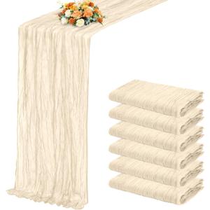 6 Pack Ivory Table Runner 17x108 Inch Cheesecloth Table Runner Boho Gauze Table Runners Romantic Rustic Sheer Fabric Cheese Cloth Table Runners for Wedding Party Baby Shower Birthday Home Decor