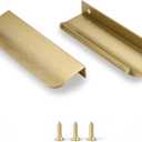 Edge Finger Tab Pull for cabinets Kitchen Concealed Drawer pulls Aluminum Hidden Door Handle for Home 10 Pack Modern Brushed Brass 6" Overall Length Easy Installation