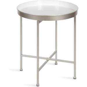 Kate and Laurel Celia Glam Round Side Table, 18.25 x 18.25 x 22, White and Silver, Modern Minimalist Accent Table for Storage and Display