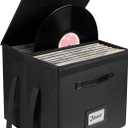 Uniclife Vinyl Record Storage Box, Collapsible LP Storage Organizer with Lid & Handles, Splash-Resistant Album Storage Crate for 80 Single Records (12"), Black Vinyl Record Holder, 13" 13" 13"