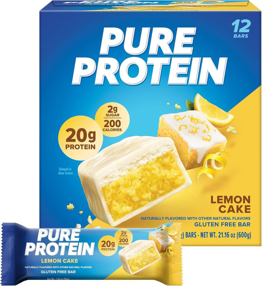 Pure Protein Bars, High Protein, Nutritious Snacks to Support Energy, Low Sugar, Lemon Cake, 1.76 oz, 12 Count (Pack of 1)(Packaging May Vary) Best by 01 April 2026