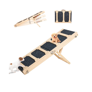 GENMOUS 30.5" Wooden Adjustable Dog Ramps for Bed,5 Levels Height Pet Steps for Small Dogs and Cats,Non-Slip Balanced Dog Indoor Outdoor Ramp,Wood Color