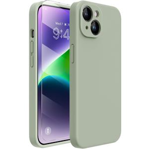 Miracase Designed for iPhone 14 Case with Screen Protector,[Upgraded Enhanced Camera Protection],Shockproof Liquid Silicone Case with Microfiber Lining, 6.1 inch,Patina Green