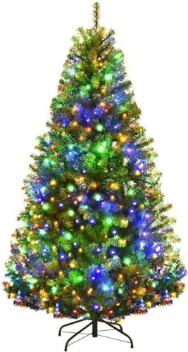 Goplus 5FT Pre-Lit Artificial Christmas Tree, Hinged Spruce Xmas Full Tree with 150 LED Multicolor Lights, 11 Lighting Modes, 600 PVC Branch, Foldable Base, for Indoor Home Office Decoration Goplus 5FT Pre-Lit Artificial Christmas Tree, Hinged Spruce Xmas Full Tree with 150 LED Multicolor Lights, 11 Lighting Modes, 600 PVC Branch, Foldable Base, for Indoor Home Office Decoration