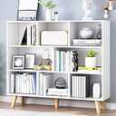 IOTXY Wooden Open Shelf Bookcase - 3-Tier Floor Standing Display Cabinet Rack with Legs, 8 Cubes Bookshelf, Warm White