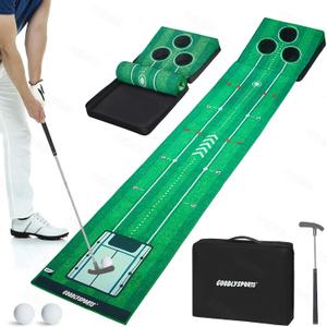 New Portable Golf Putting Mat, Mini Golf - Putting Green Indoor + Putting Green Outdoor - Putting Mat with 3 Balls + Retractable Push Rod (Youth) - Putting Matt for Indoors, Golf Gifts for Men Kids, Large
