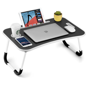 Foldable Laptop Table, Portable Lap Desk Bed Table Tray, Laptop Stand with Cup Holder & Tablet Slot & Lifting Handle for Working Writing Drawing & Eating (Black)